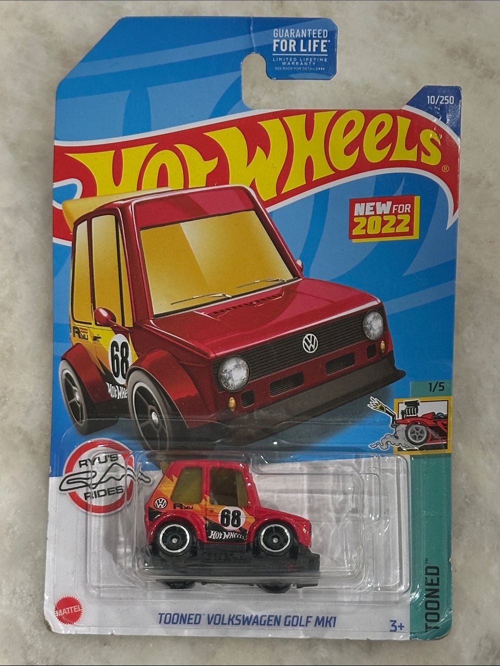 Hot Wheels Tooned Volkswagen Golf MK1 Kids Toy Car – Red & Yellow